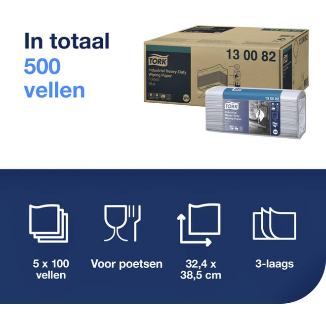 Reinigingsdoek Tork Heavy-Duty W4 gevouwen 100 vel blauw 130082