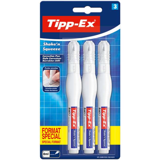 Correctiepen Tipp-ex Shake 'n Squeeze 8ml blister à 3 stuks
