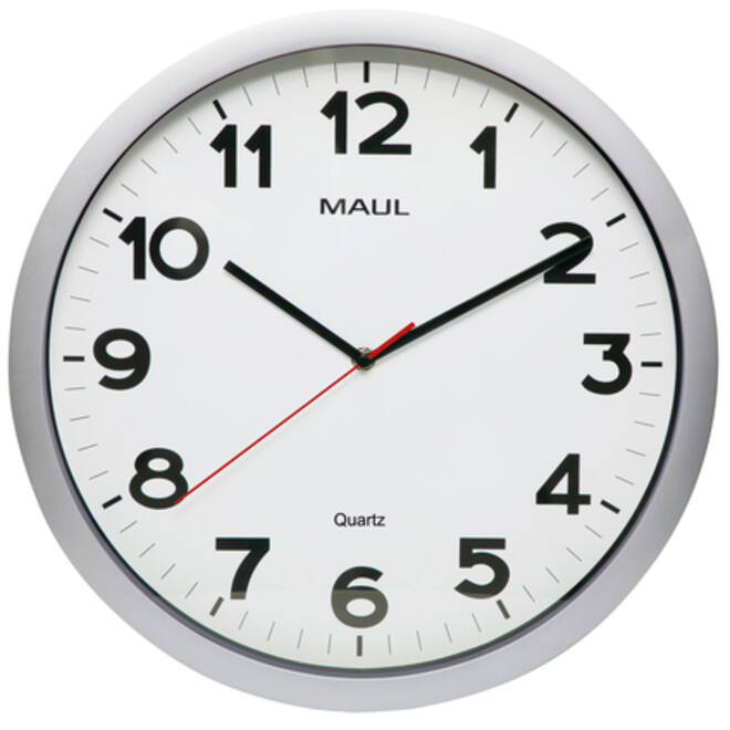 Wandklok MAUL Step Quartz Ø40x5cm kunststof zilver/wit stildraaiend
