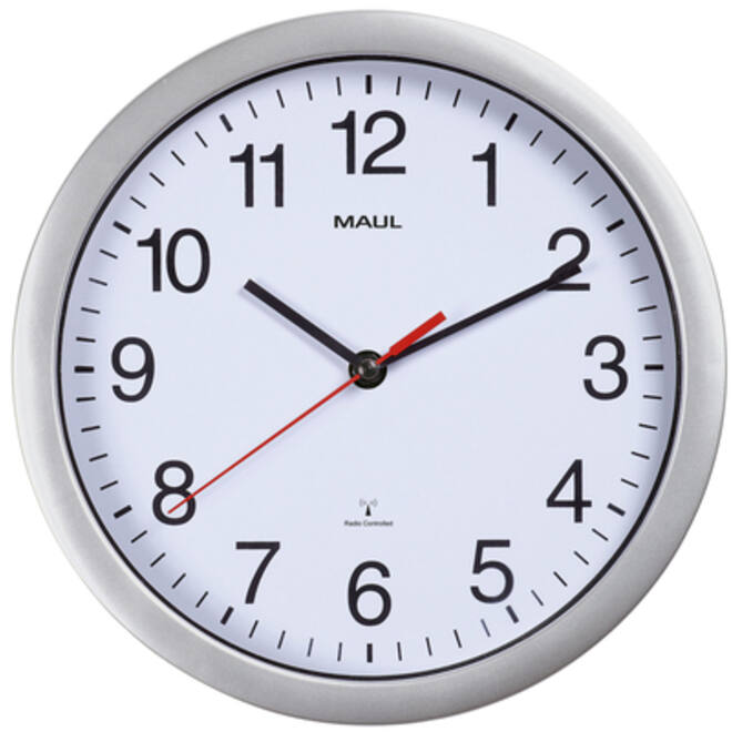 Wandklok MAUL Run RC Ø25x5cm kunststof zilver/wit incl batterij