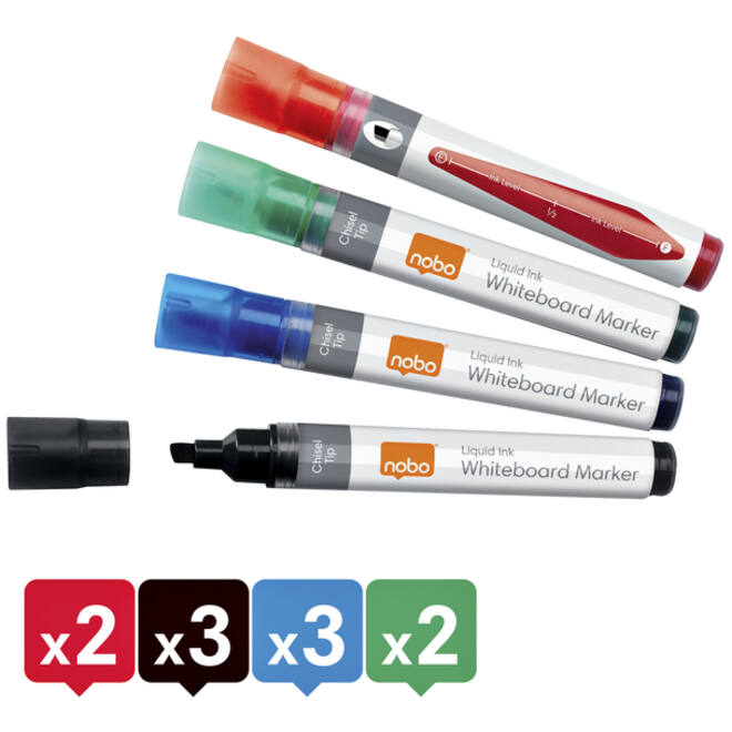 Viltstift Nobo whiteboard Liquid ink schuin assorti 4mm 10stuks