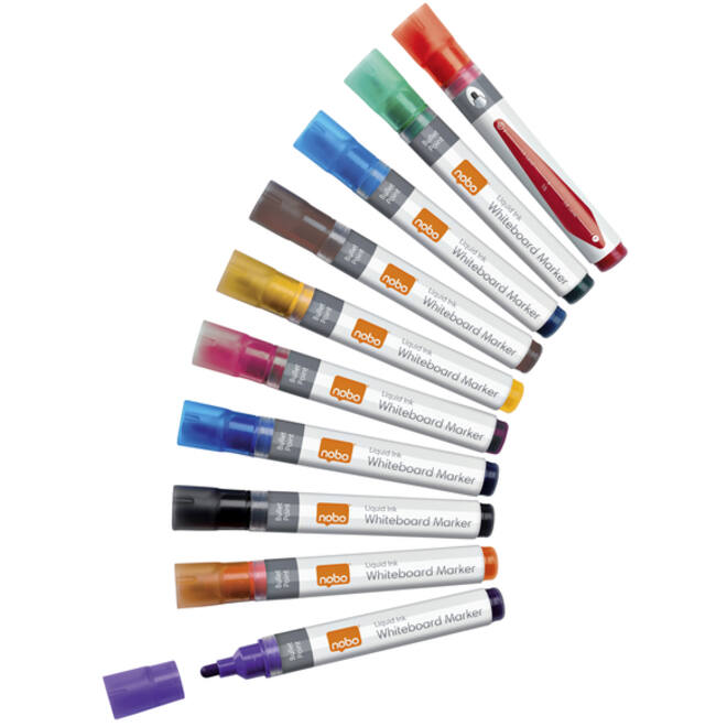 Viltstift Nobo whiteboard Liquid ink rond assorti 3mm 10stuks