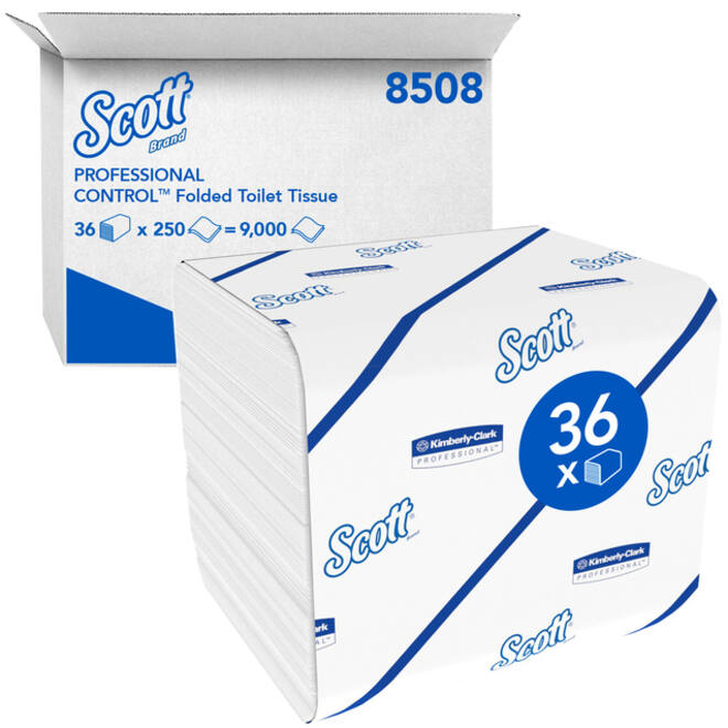Toiletpapier Scott gevouwen tissue 2-laags 36x250stuks wit 8508