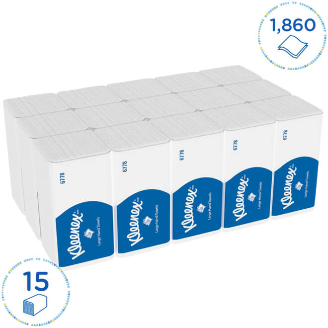 Handdoek Kleenex Ultra i-vouw 2-laags 215x318mm 15x124 vel wit 6778