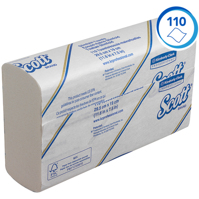 Handdoek Scott Slimfold m-vouw 1-laags 19x29,5cm wit 16x110stuks 5856