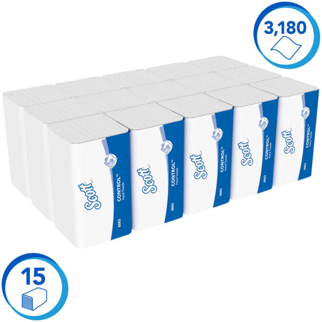 Handdoek Scott Control i-vouw 1-laags 215x315mm 15x212 vel wit 6663