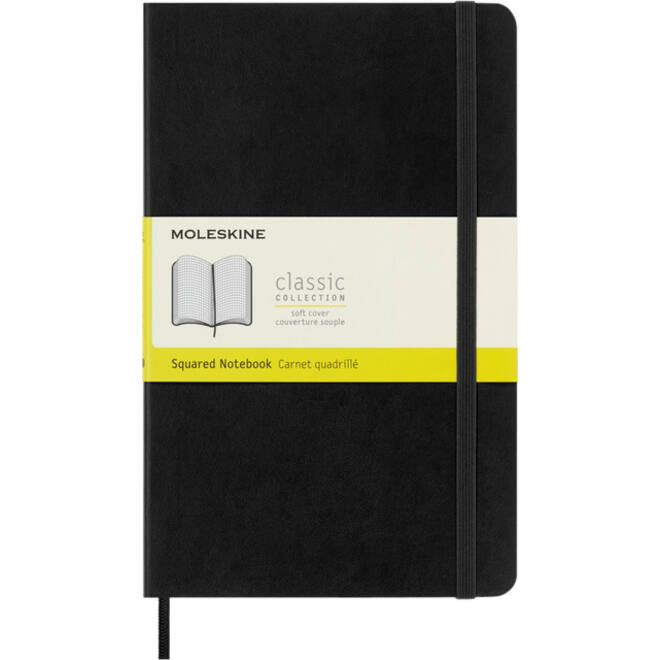 Notitieboek Moleskine large 130x210mm ruit 5x5mm soft cover zwart