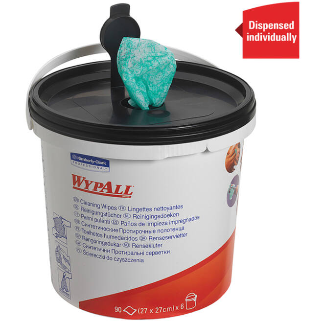 Reinigingsdoek WypAll geïmpregneerd 27x27cm 90vel per emmer groen 7775