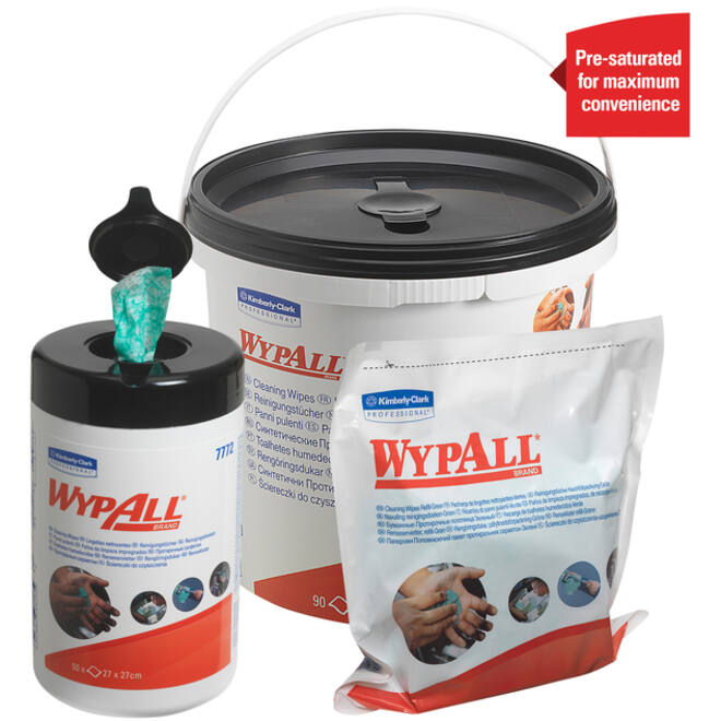 Reinigingsdoek WypAll geïmpregneerd 27x27cm 90vel per emmer groen 7775