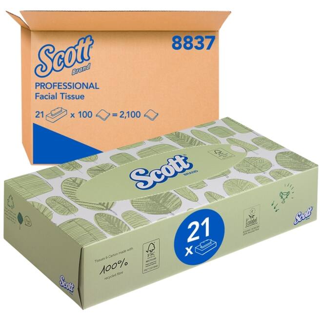 Facial tissues Scott 2-laags standaard 21x100stuks wit 8837