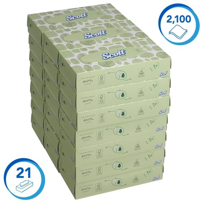 Facial tissues Scott 2-laags standaard 21x100stuks wit 8837