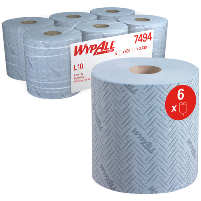 Poetsrol WypAll L10 1-laags 18,3cmx239m 630 vel blauw 7494