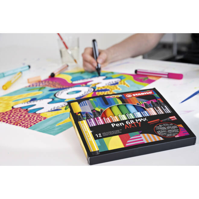 Viltstift STABILO Pen 68 /12 Max Arty assorti etui à 12 stuks