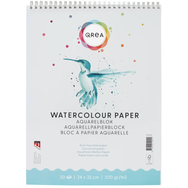 Aquarelblok Qrea 24x32 20vel 200gr spiraal