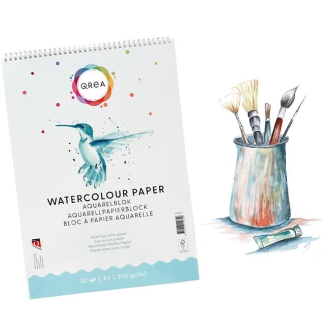 Aquarelblok Qrea A3 20vel 200gr spiraal