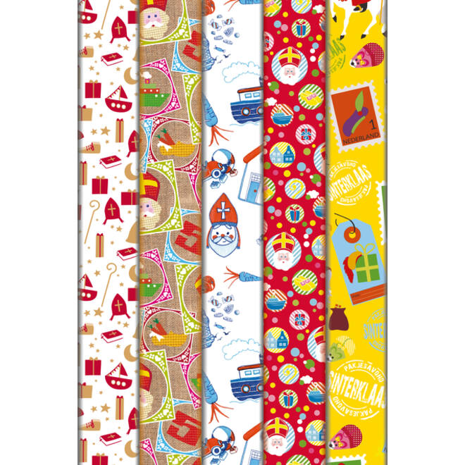 Inpakpapier Haza Sint 46.5x250cm doos à 100 stuks assorti