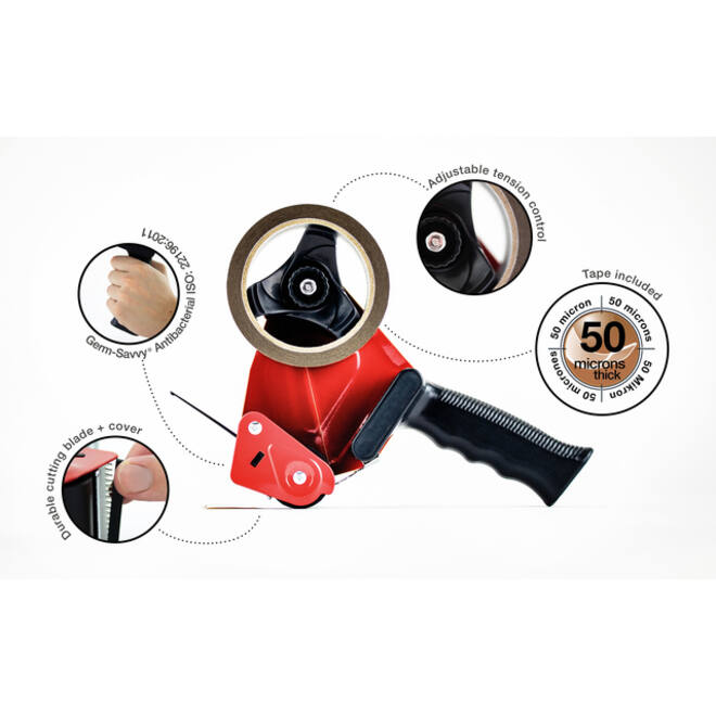 Verpakkingstape dispenser Rapesco Germ-Savvy antibacterieel zwart