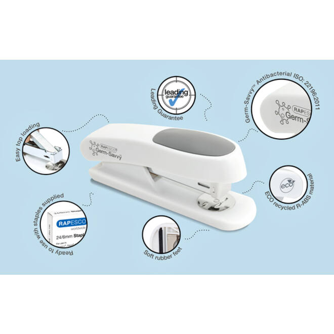 Nietmachine Rapesco Germ-Savvy ECO Sting Ray antibacterieel 24/6mm wit