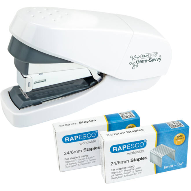 Nietmachine Rapesco Germ-Savvy ECO Less Effort Flat Clinch antibacterieel 24/6mm wit
