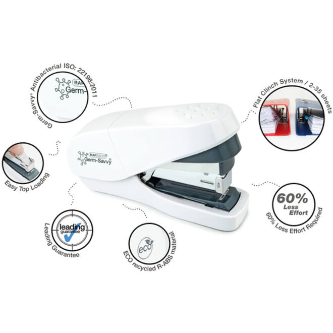 Nietmachine Rapesco Germ-Savvy ECO Less Effort Flat Clinch antibacterieel 24/6mm wit
