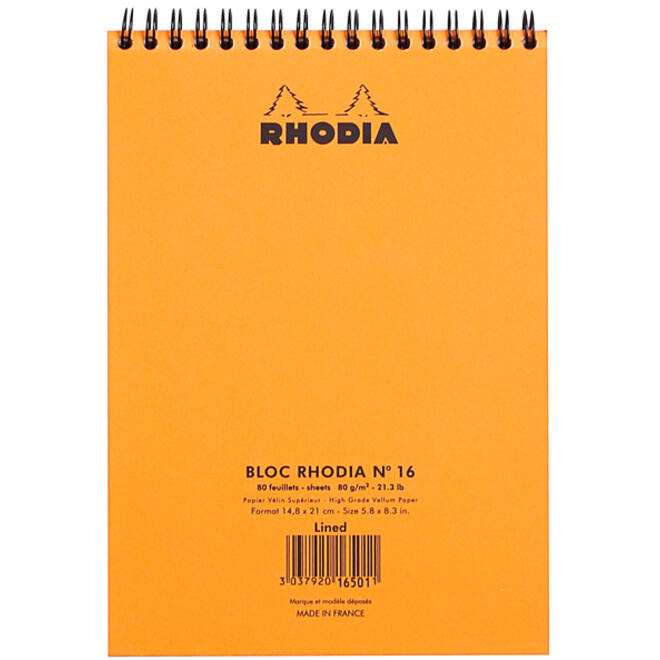 Spiraalblok Rhodia A5 lijn 160 pagina's 80gr oranje