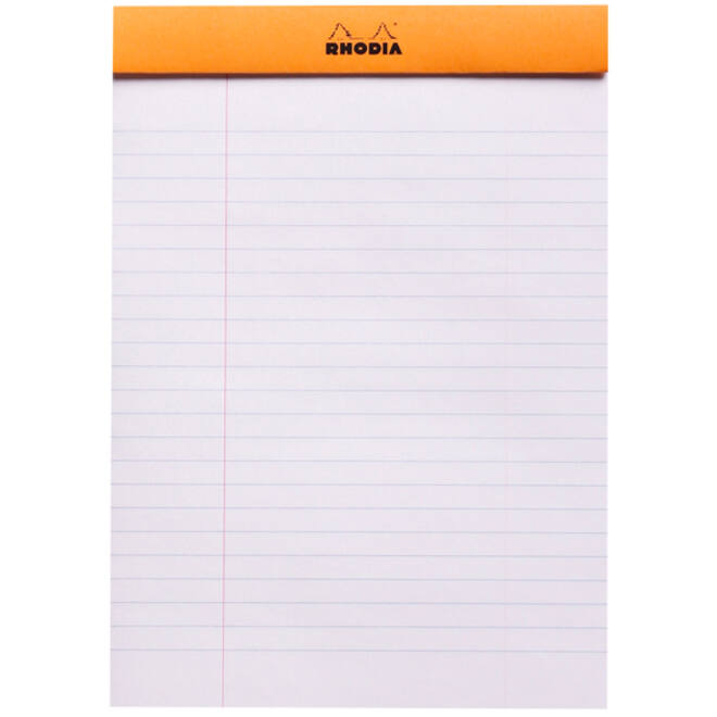 Schrijfblok Rhodia A5 lijn 80 vel 80gr met kantlijn oranje