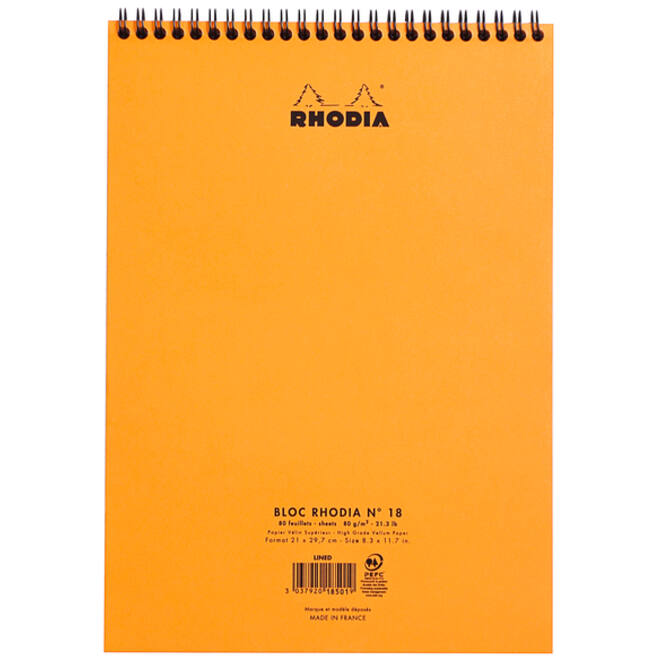 Spiraalblok Rhodia A4 lijn 160 pagina's 80gr oranje