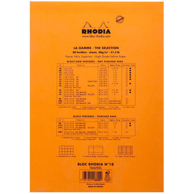 Schrijfblok Rhodia A4 lijn 80 vel 80gr oranje