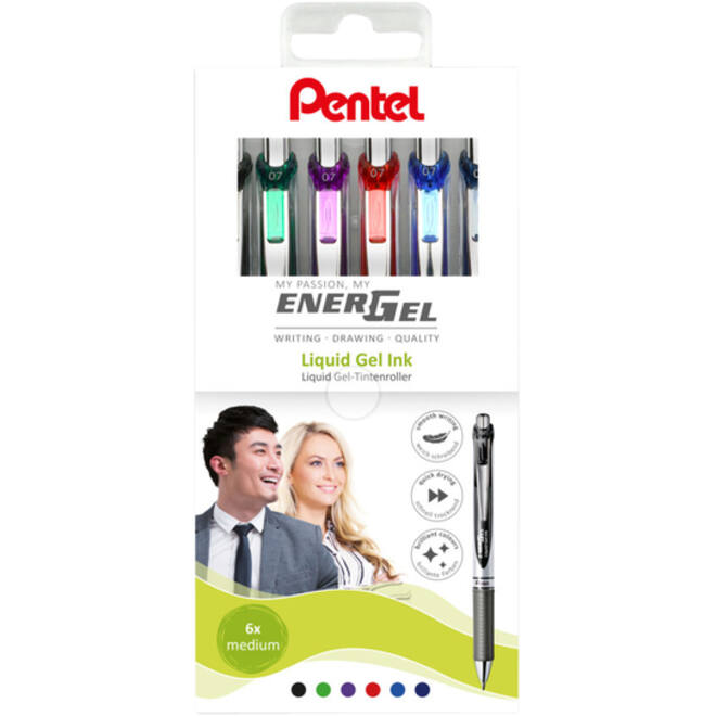 Gelschrijver Pentel BL77 Energel medium assorti etui à 6 stuks