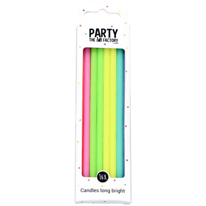Kaarsjes Haza long bright 15cm 16 stuks assorti