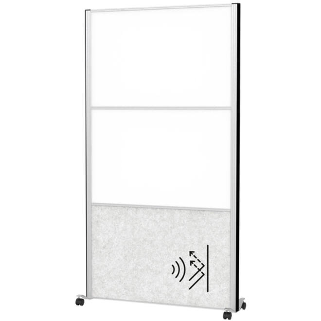 Scheidingswand MAUL akoestiek 100x180 2x whiteb. 1x lichtgrijs alum.frame mobiel