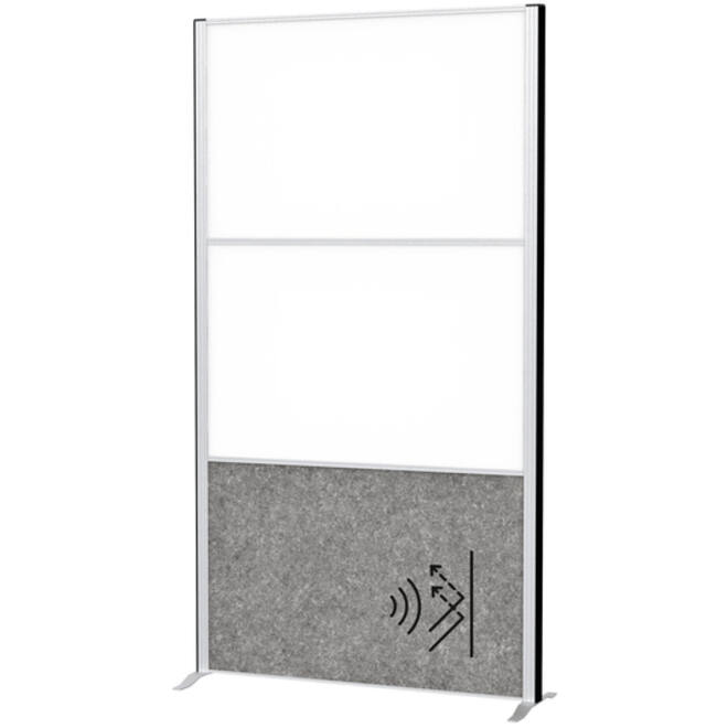 Scheidingswand MAUL akoestiek 100x180 2x whiteb. 1x donkergr alum.frame op voet