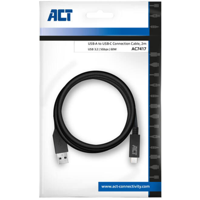 Kabel ACT USB A 3.2 naar USB-C 2 meter