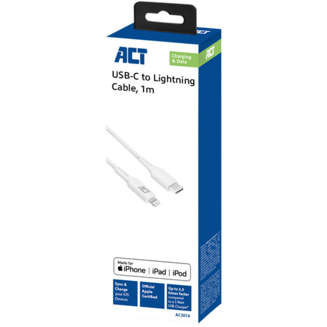 Kabel ACT USB-C naar Lightning laad -en data 1 meter