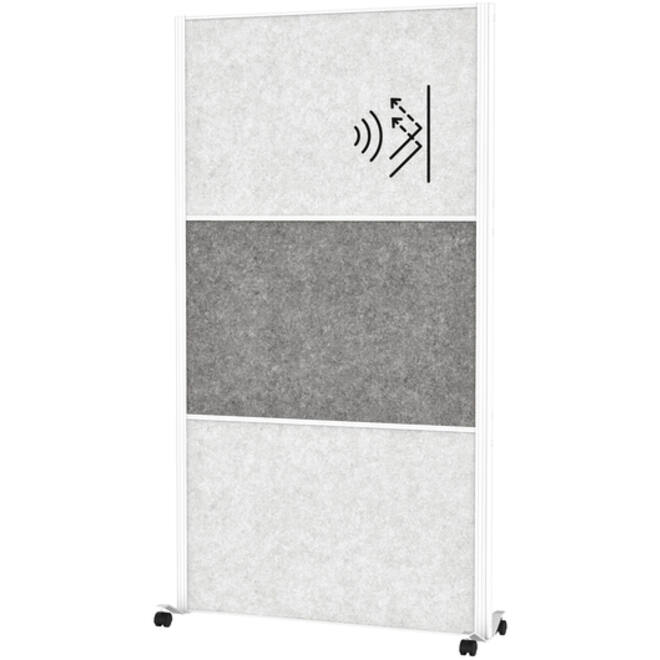 Scheidingswand MAUL akoestiek 100x180 2x licht- 1x donkergrijs wit frame mobiel