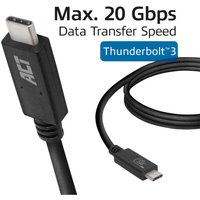 Kabel ACT USB-C USB 4 20Gbps Thunderbolt3 1 meter