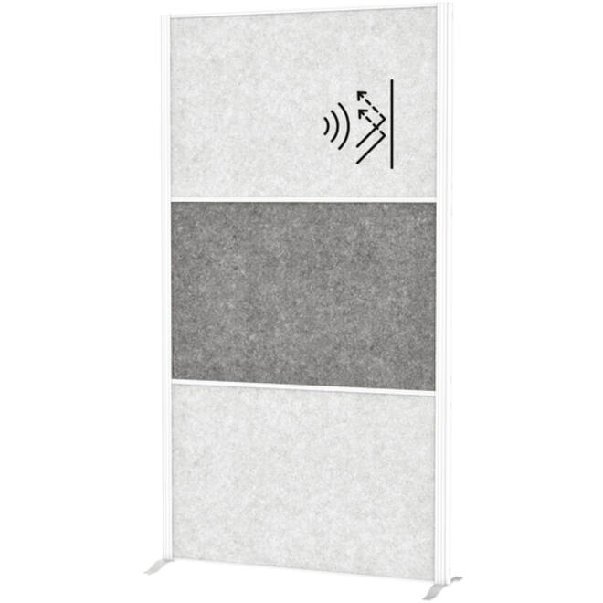Scheidingswand MAUL akoestiek 100x180 2x licht- 1x donkergrijs wit frame op voet