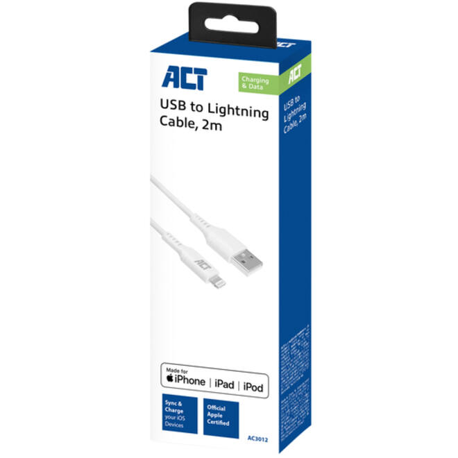 Kabel ACT USB 2.0 naar Lightning laad -en data 2 meter