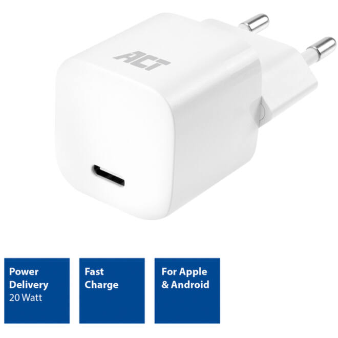 Oplader ACT compact met Powerdelivery 20W wit