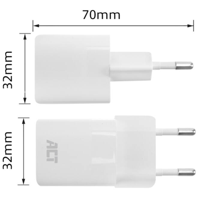Oplader ACT USB-C compact GaNFast 33W wit
