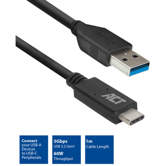 Kabel ACT USB A 3.2 naar USB-C 1 meter