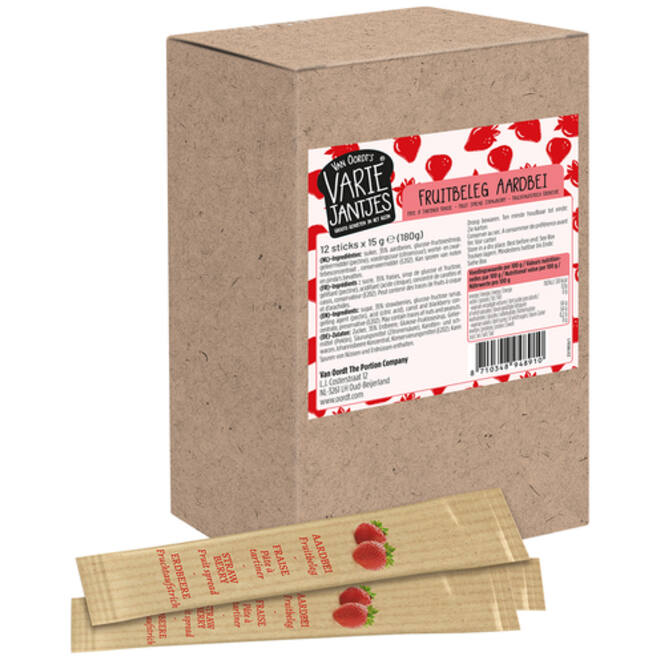 Fruitbeleg van Oordt VarieJantjes aardbeien 12x15 gram sticks