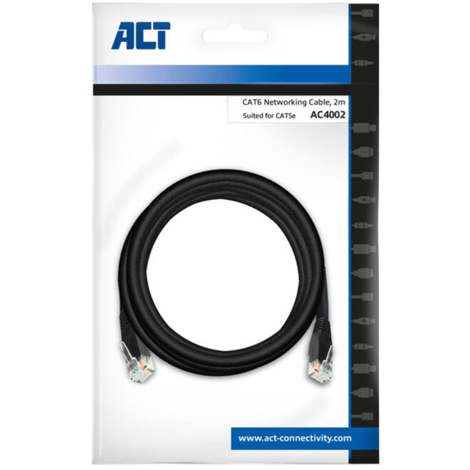 Kabel ACT CAT6 Network koper 2 meter zwart
