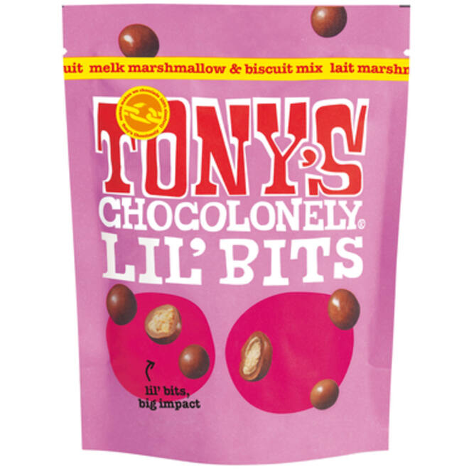 Chocolade Tony's Chocolonely Lil'Bits melk marshmellow biscuit 120 gram