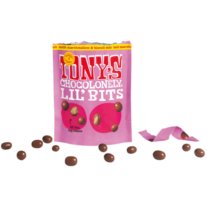 Chocolade Tony's Chocolonely Lil'Bits melk marshmellow biscuit 120 gram