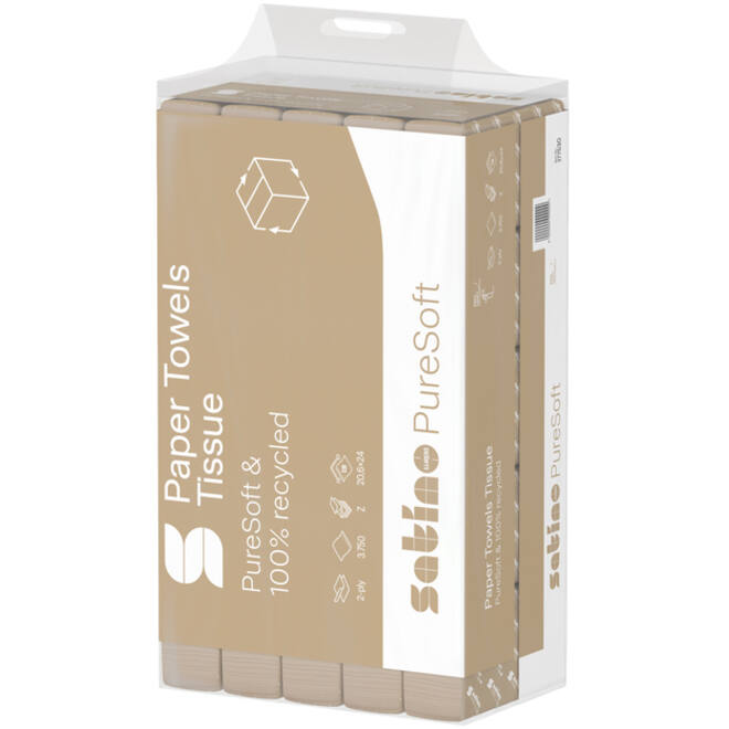 Handdoek Satino PureSoft PT2 Z-vouw 2-laags 206x240mm 25x150vel naturel 277530