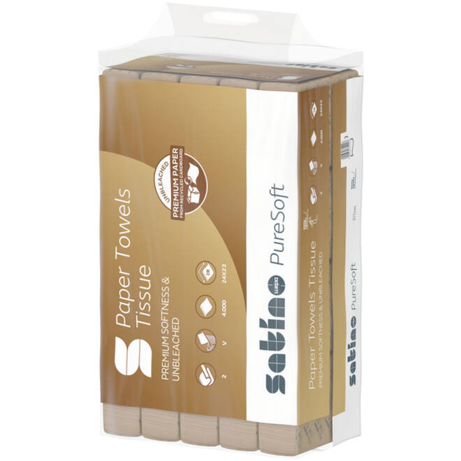 Handdoek Satino PureSoft PT3 V-vouw 2-laags 240x230mm 20x200vel naturel 277540
