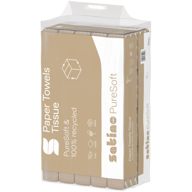 Handdoek Satino PureSoft PT3 V-vouw 2-laags 240x230mm 20x200vel naturel 277540
