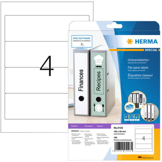 Rugetiket HERMA 5123 192x59mm zelfklevend wit 100 etiketten