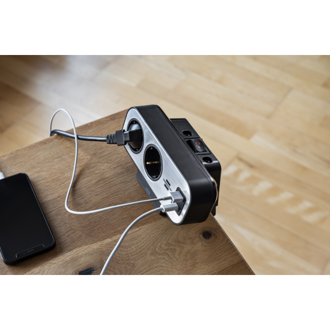 Stekkerdoos Brennenstuhl bureau Estilo 10 voudig inclusief 1 USB C, 1 USB A, 2 meter zilver/zwart